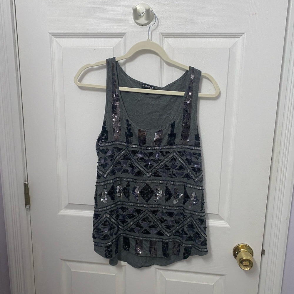 Express Gray Top with black silver sequins beads